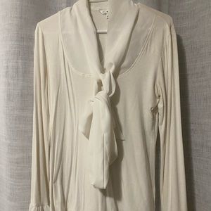 Cabi Vintage Take a Bow Blouse White knit/poplin M